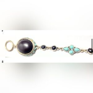Vintage Silver ~Onyx ~Turquoise Bracelet